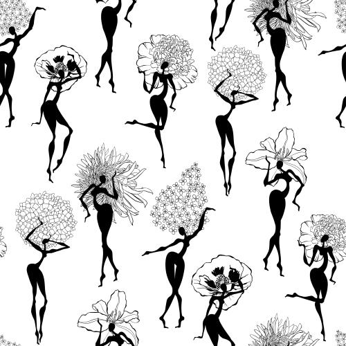绣球花。矢量图 在白色背景上跳舞的花女子