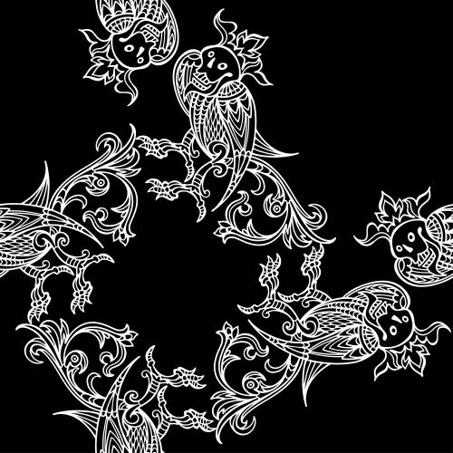 矢量图片 神话生物 白色轮廓 黑色背景