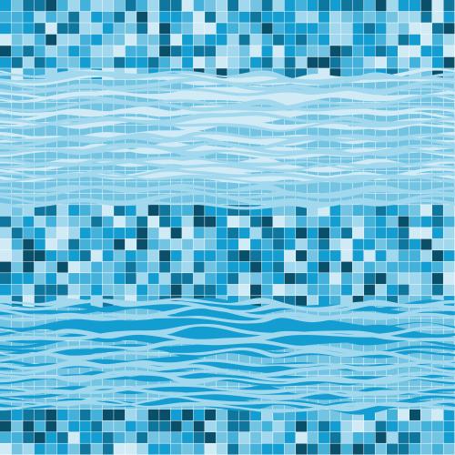 海滩。矢量图 波浪与马赛克条纹蓝色渐变