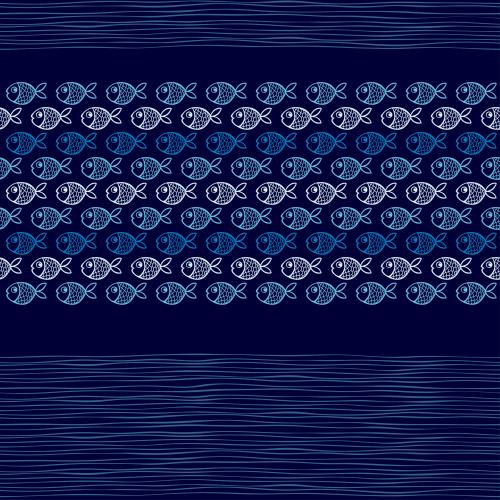 矢量图片 蓝底卡通鱼波浪