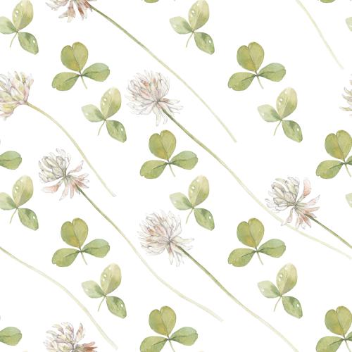 原创位图 三叶草, 水彩花卉与叶片, 对角线组合