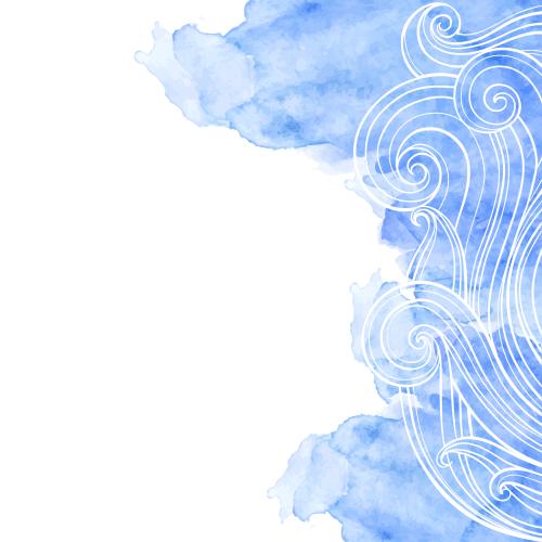 矢量图片 蓝色水彩上的装饰波浪，白色文字空白处