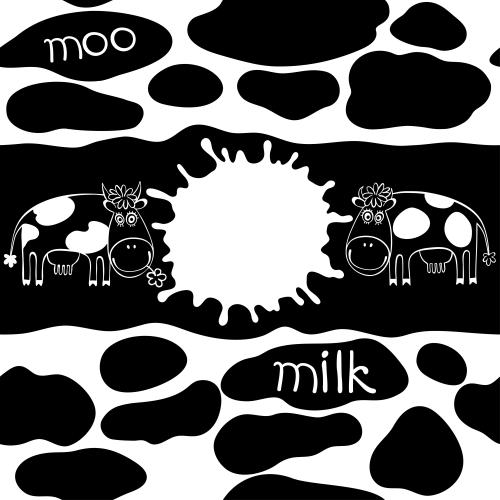 牛奶。矢量图 奶牛图案可书写区“moo milk”白底黑斑装饰
