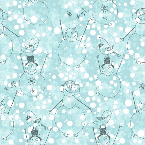 圣诞红。矢量图 一品红、冬青、雪和蓝色背景上的卡通雪人