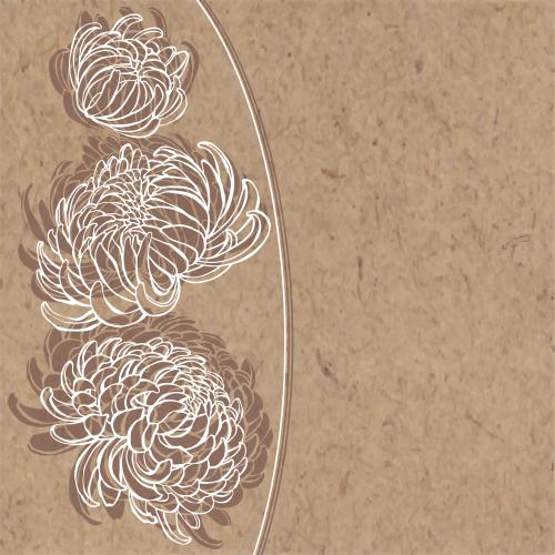 菊花。矢量图 菊花、轮廓和剪影、牛皮纸上的文本空间