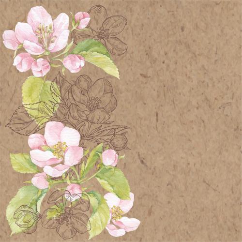 原创位图 水彩苹果花叶牛皮纸文字框