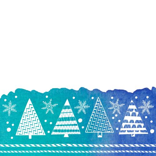 圣诞树。矢量图 水彩松树、雪花、节日丝带在水彩图案上，白色文字区