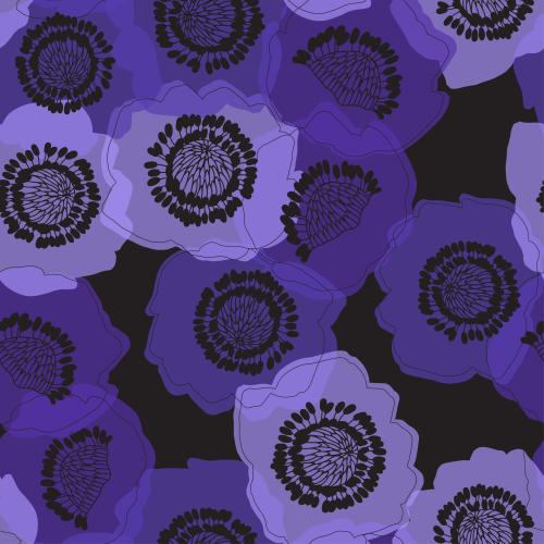 海葵花。矢量图 海葵彩色剪影 黑底