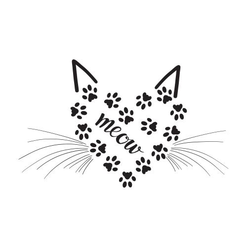 矢量图片 猫爪印心形带喵字耳朵胡须白底