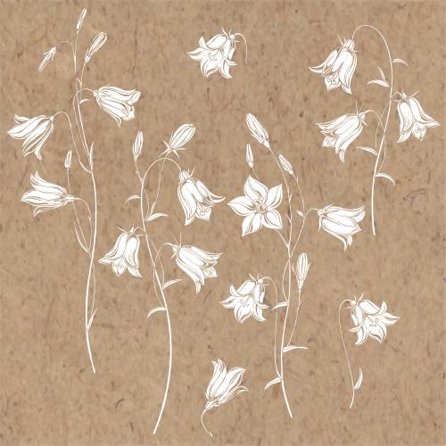 矢量图片 铃铛花样：牛皮纸上的白色花朵异形贴纸