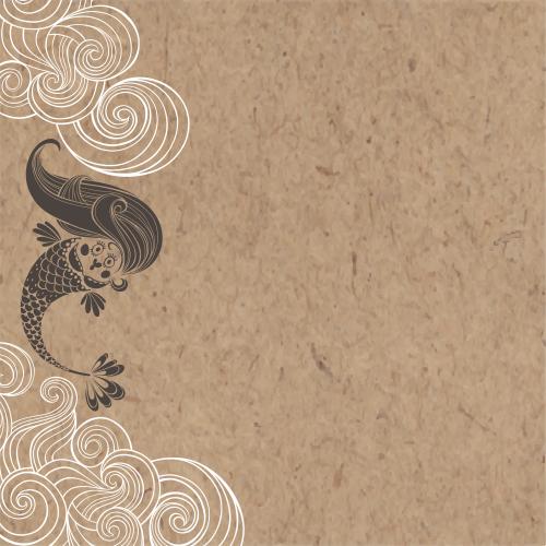 人鱼。矢量图 动画人鱼，波浪，牛皮纸上的文字空间