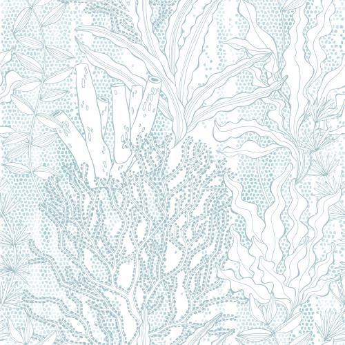 矢量图片 水彩马赛克：水藻、珊瑚和水下植物