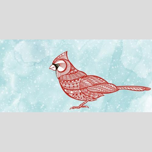 红衣主教鸟。矢量图 艺术化风格红雀雪花浅蓝水彩背景文本区