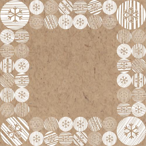 正方形。矢量图 条纹圆圈中的雪花，在牛皮纸上的文字区域，方形边框