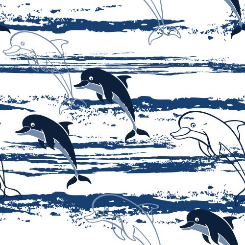 海。矢量图 海豚·蓝色波浪·白色飞溅