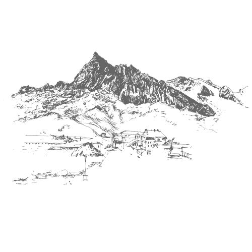 矢量图片 山水风景，柯克捷贝尔，居里亚，白色背景的素描