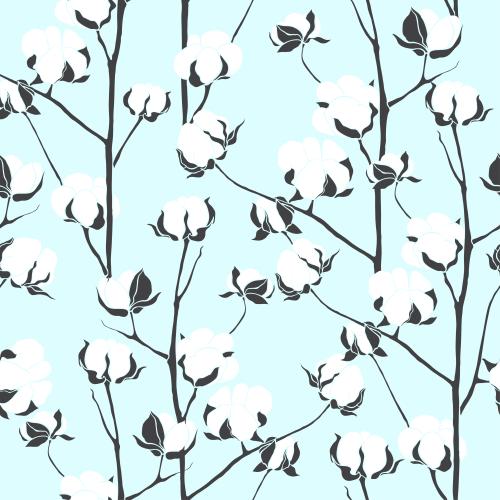 棉花。矢量图 蓝色棉枝
