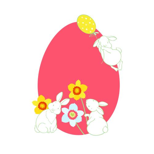 矢量图片 明亮彩蛋、可爱的兔子与白背景上的水仙花