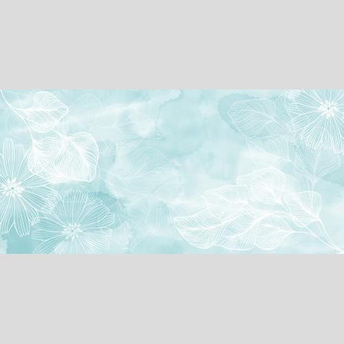 贺卡。矢量图 蓝色水彩背景上的花朵、带叶枝条与轮廓