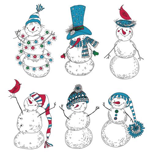 雪人。矢量图 白底可爱卡通雪人