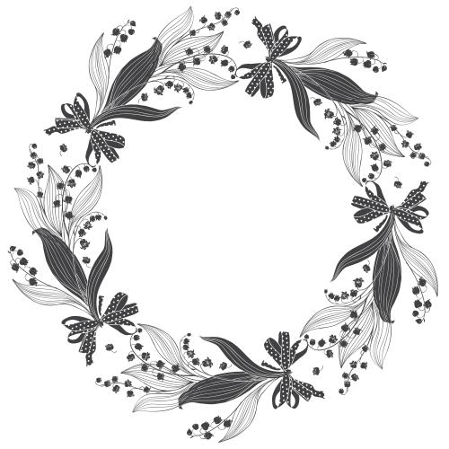 蝴蝶结。矢量图 铃兰束带缎带圆形相框白色背景