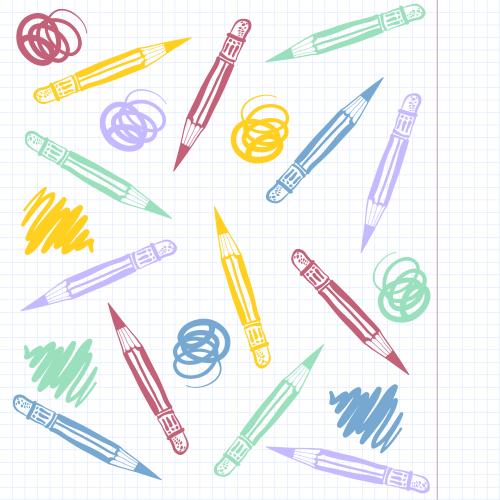 物品。矢量图 彩色铅笔，在格纸上涂鸦