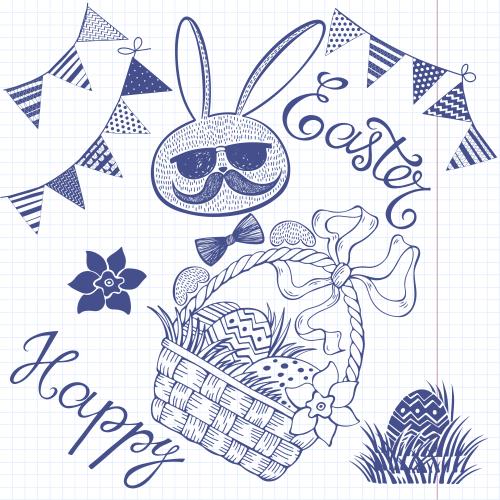 蝴蝶结。矢量图 以复活节为主题的图形元素，在方格笔记本上写有“Happy Easter”的字样
