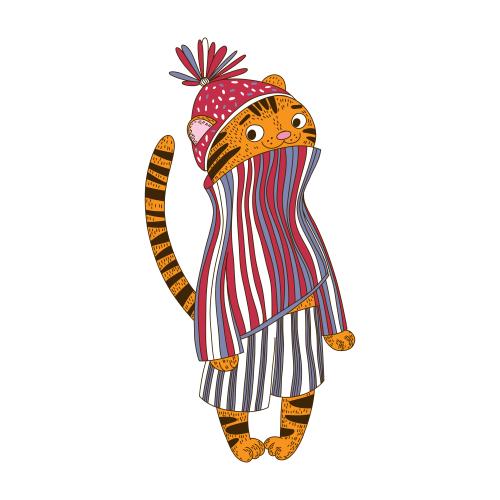 老虎。矢量图 卡通老虎幼崽服饰