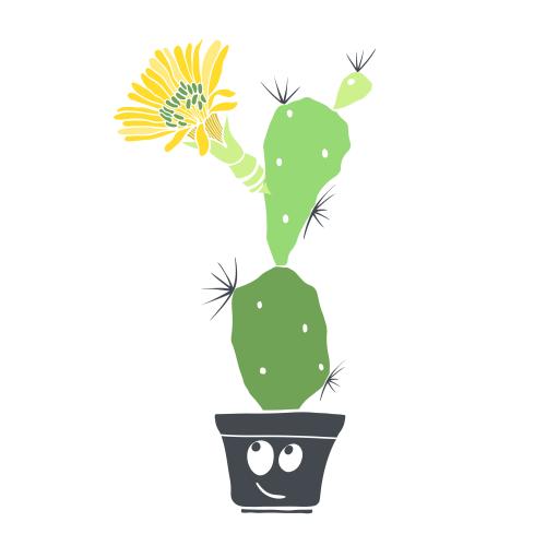 仙人掌。矢量图 卡通仙人掌带花微笑花盆