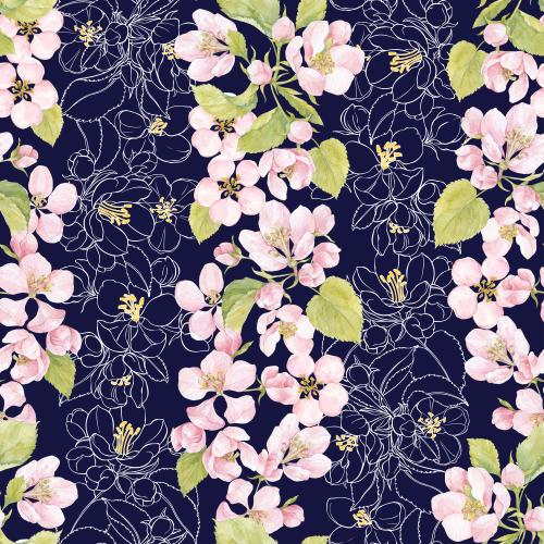 原创位图 蓝上的苹果花和树叶