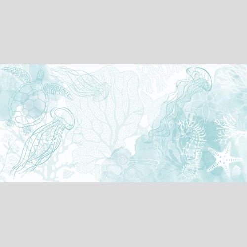 矢量图片 海龟, 海马, 水母, 海星, 贝壳, 珊瑚, 海藻, 白色水彩碎片