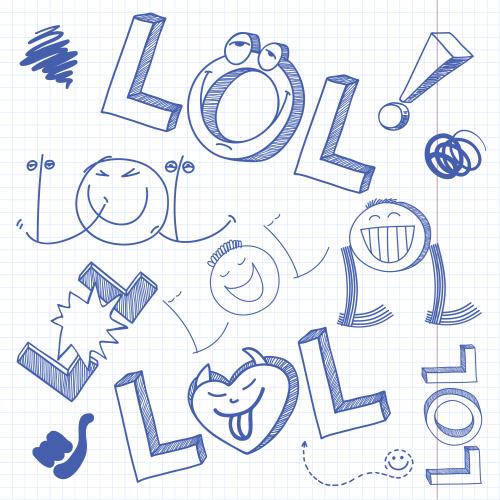 笔记本。矢量图 方格笔记本纸上的涂鸦风格LOL字样