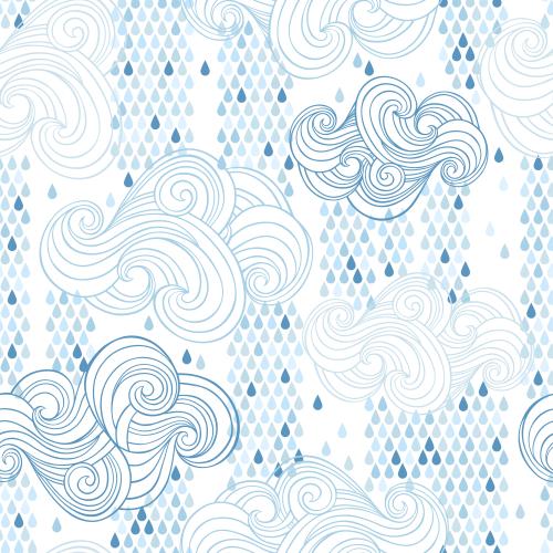 水滴。矢量图 云和雨滴在白色