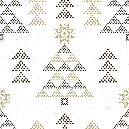 矢量图片 圣诞树和星形雪花图案 白底波点