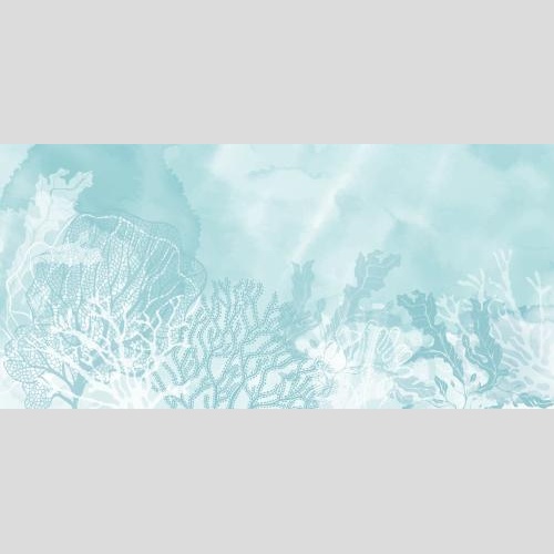 珊瑚。矢量图 海藻与珊瑚 蓝色水彩背景上的文字区域