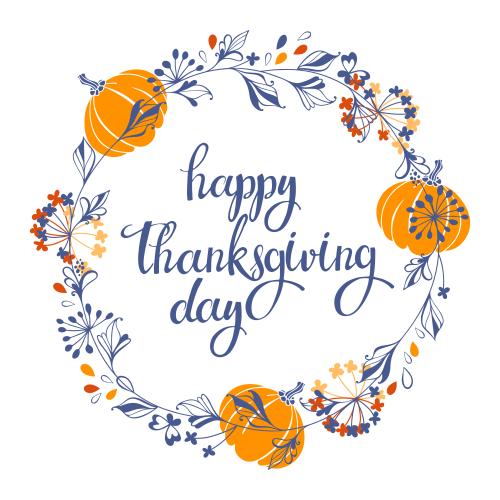 矢量图片 装饰植物南瓜花环及白底happy thanksgiving day字样