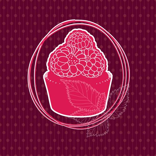 覆盆子。矢量图 树莓味卡克斯配勃艮第底叶饰波点