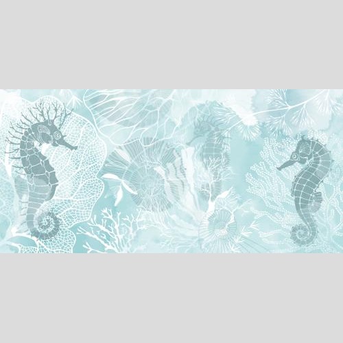 矢量图片 海马、鹦鹉螺、海藻和珊瑚在蓝色水彩