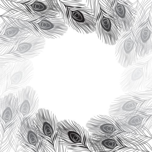 羽毛。矢量图 圆形单色孔雀羽毛相框