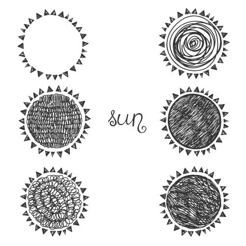 太阳。矢量图 太阳六款白色背景设计