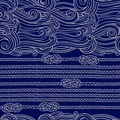 矢量图片 装饰波浪，海用绳索，带海结的蓝色绳索