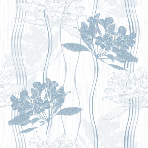 六出花。矢量图 紫菀花与剪影轮廓 垂直波浪线 白色条纹背景