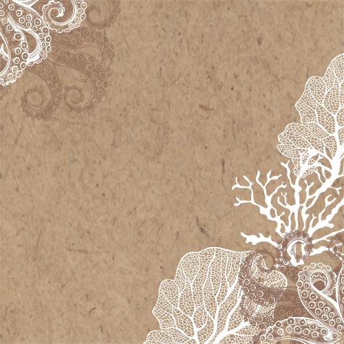章鱼。矢量图 八爪鱼，海藻，珊瑚，牛皮纸文字区，角饰设计