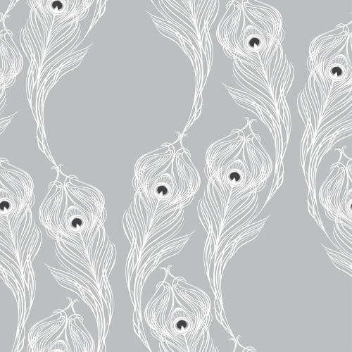 羽毛。矢量图 孔雀羽毛 灰色背景上的白色剪影