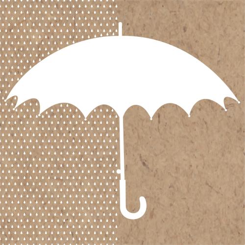 水滴。矢量图 伞和雨滴，白色剪影在牛皮纸上