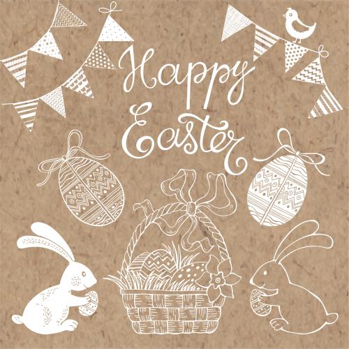 蝴蝶结。矢量图 复活节主题图像和Happy Easter文字手工艺品专用纸