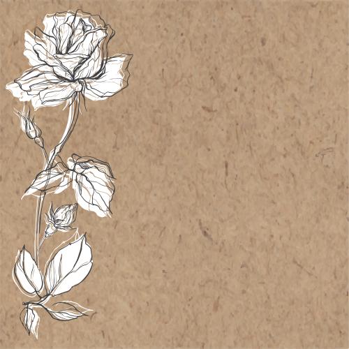 玫瑰花。矢量图 带花蕾的玫瑰-可书写牛皮纸