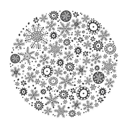 矢量图片 单色雪花圆形图案白色背景