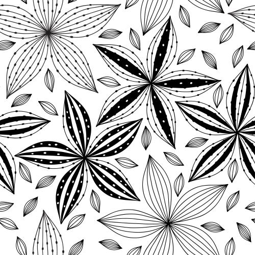 矢量图片 黑色幻想花卉和叶子在白色背景上