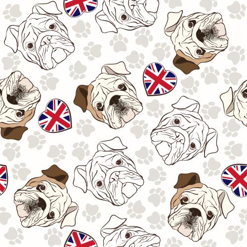 心形。矢量图 英国斗牛犬头 爪印 和心形英国国旗